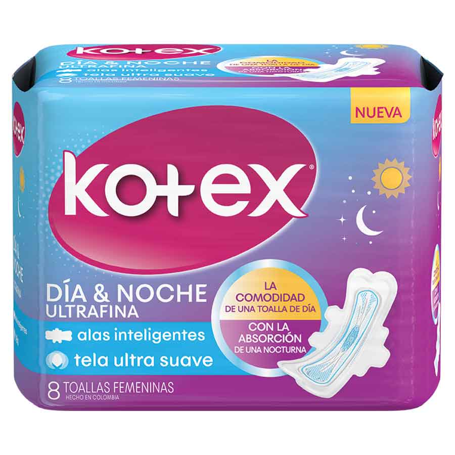  Toalla Sanitaria KOTEX Día & Noche Ultrafina Tela 2337 8 unidades328466