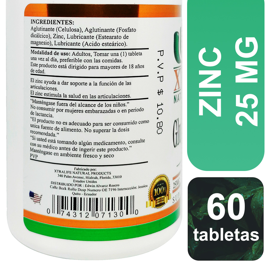  Suplemento de Salud Ósea y Articular XTRALIFE Zinc Tableta 109492 x 60361609