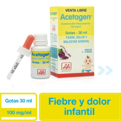 Analgésico para niños acetagen uva 100 mg x ml en gotas 30 ml 405644
