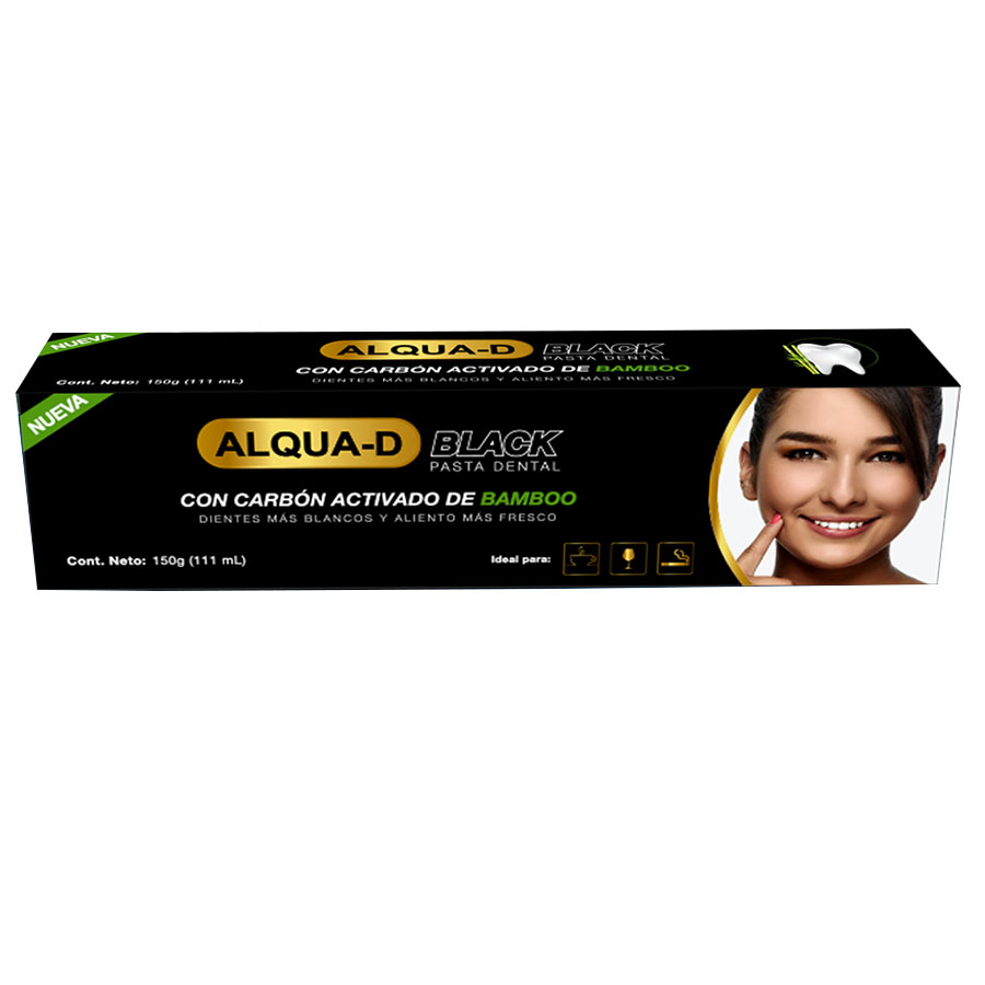  Crema Dental ALQUA-D Black Con Carbón Activado de Bamboo Menta 150 g + 2 cepillos428981