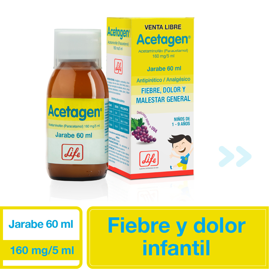 Analgésico para niños acetagen 160 mg x 5 ml jarabe 60 ml 457442