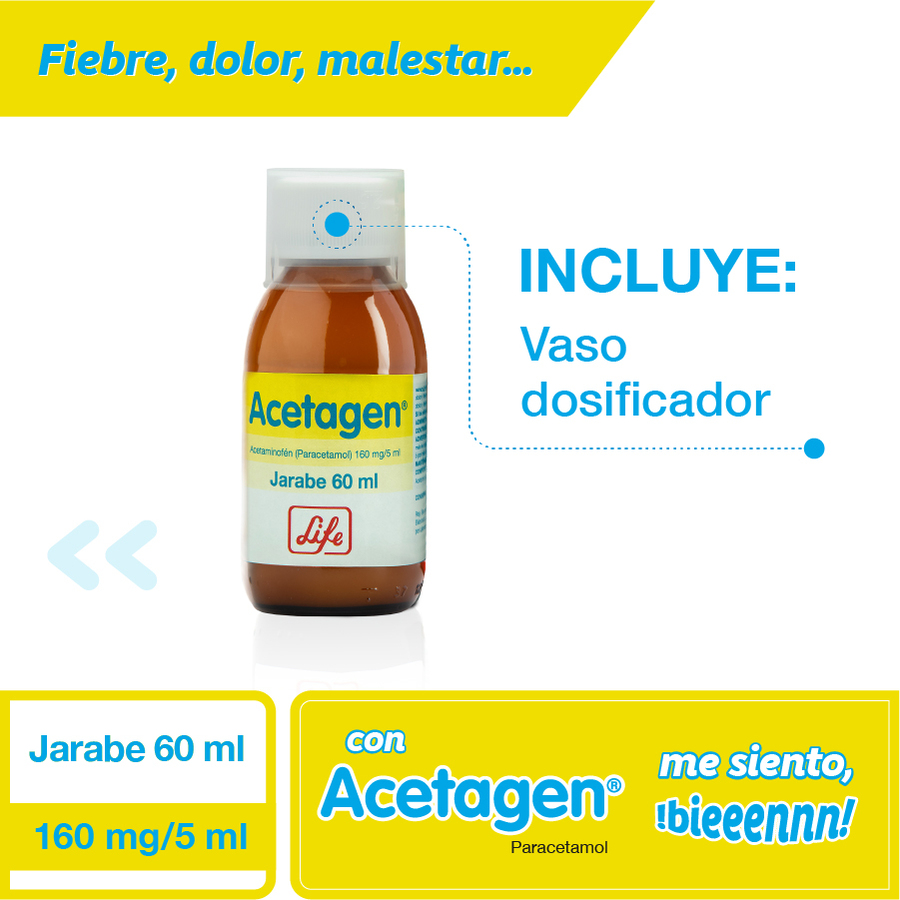 Analgésico para niños acetagen 160 mg x 5 ml jarabe 60 ml 457442