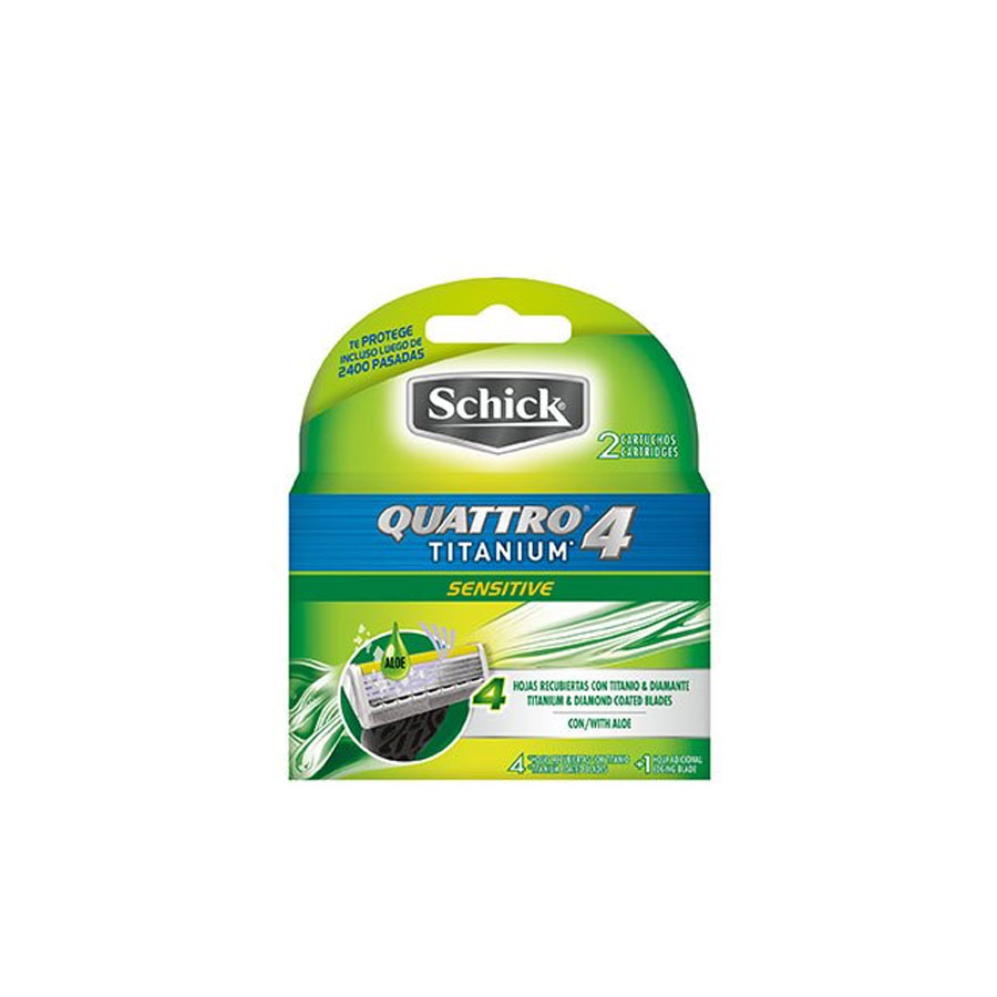 Repuesto de afeitadora schick quattro titanium sensitive 2 unidades 459526