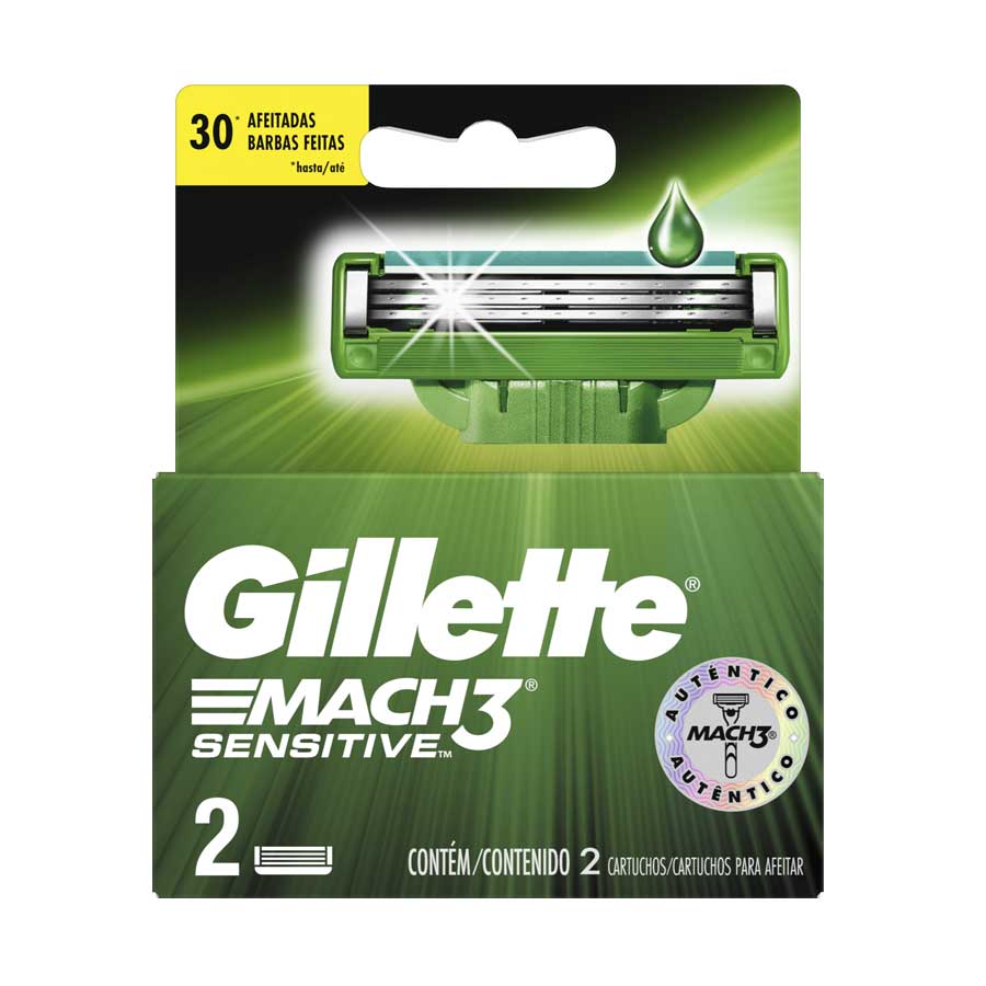 Repuesto de afeitadora gillette mach - 3 sensitive 2 unidades 460527