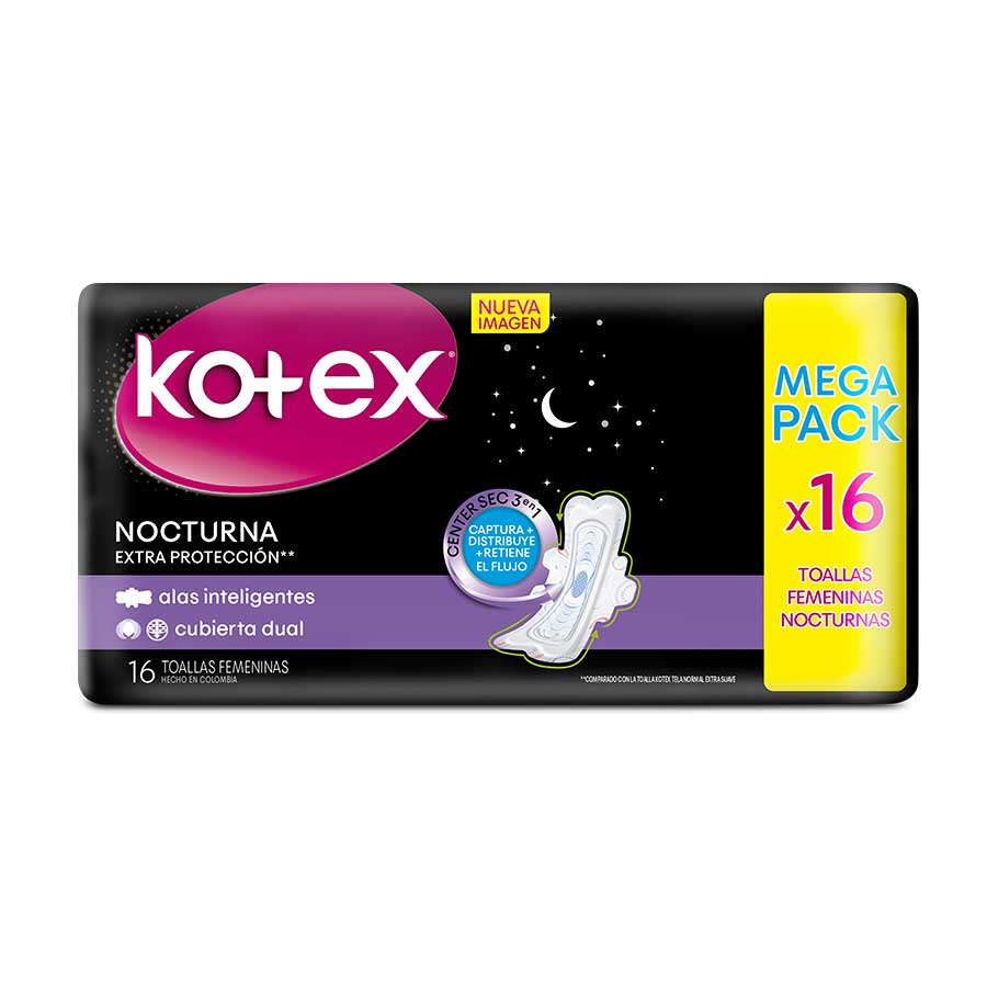 Toallas sanitarias kotex evolution de noche con alas  16 unidades 461348