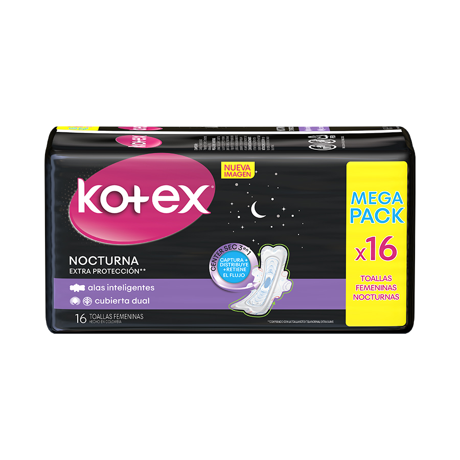 Toallas sanitarias kotex evolution de noche con alas  16 unidades 461348