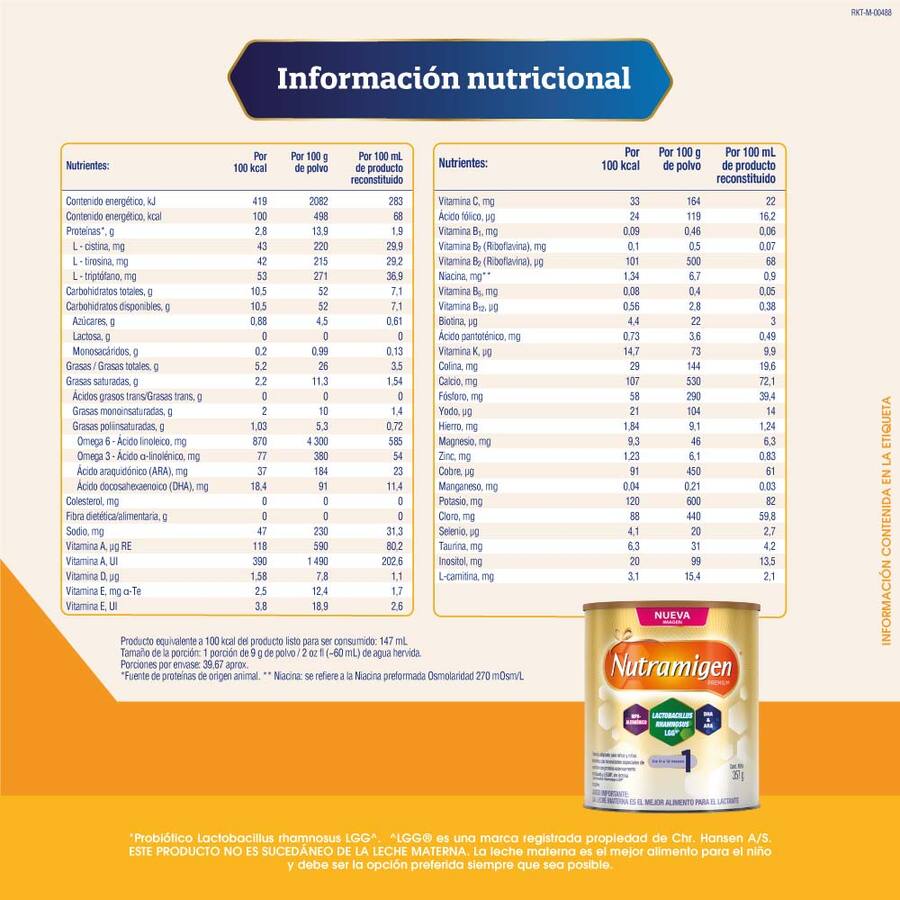 Fórmula infantil nutramigen fórmula especializada con lgg lata 357g 461475