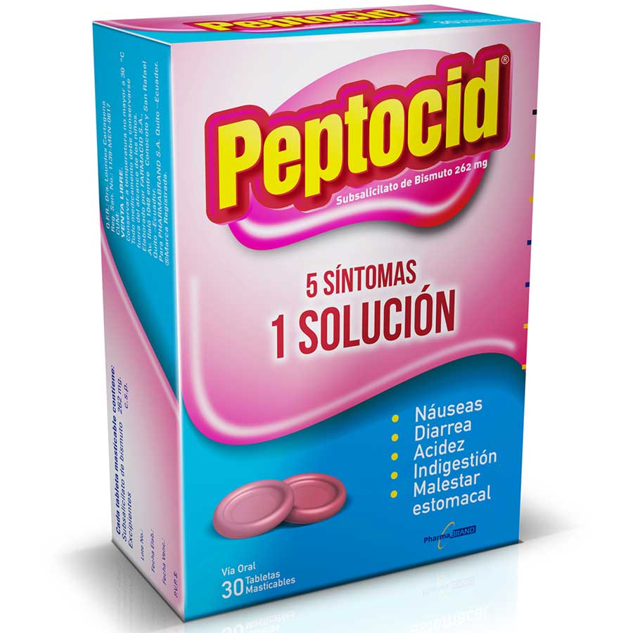 Antiácido peptocid 262 mg tableta masticable x 30 462458