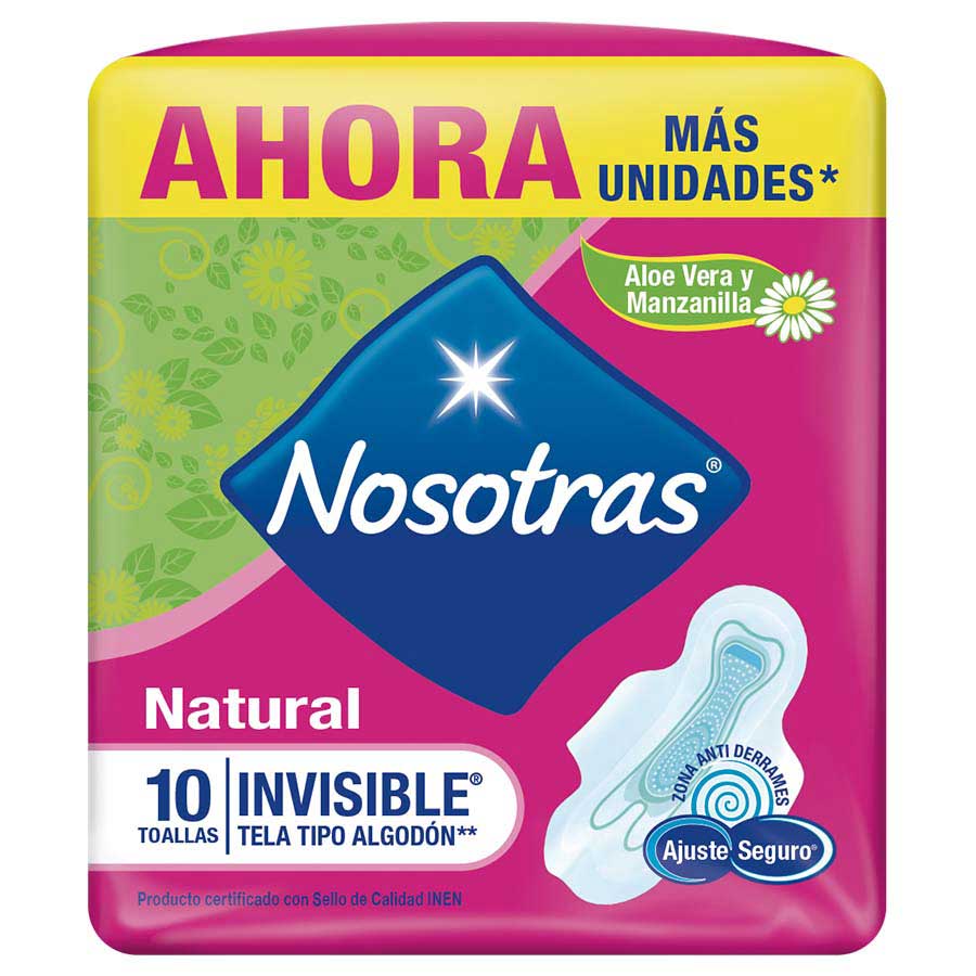 Toallas sanitarias nosotras natural invisible tela x 10 unds 462559