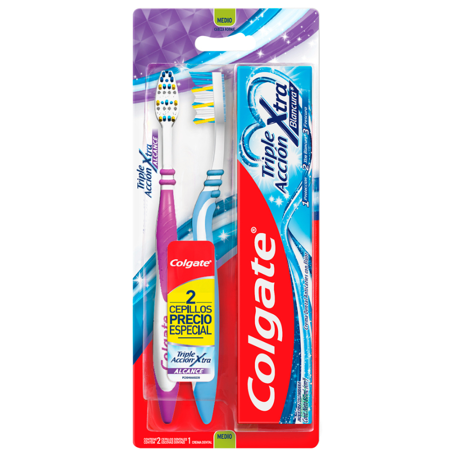 Crema dental colgate triple acción extra blancura 60 ml + 2 cepillos 462777